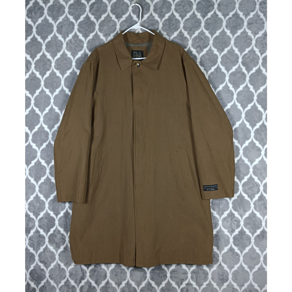 Jos A Bank Overcoat Men Size 48R Brown Executive Collection Top Coat Twill